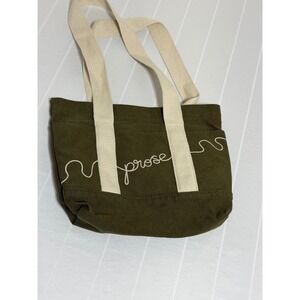 Prose Canvas Tote Bag Olive Green Cream Handles Small Reusable Shopper Bag